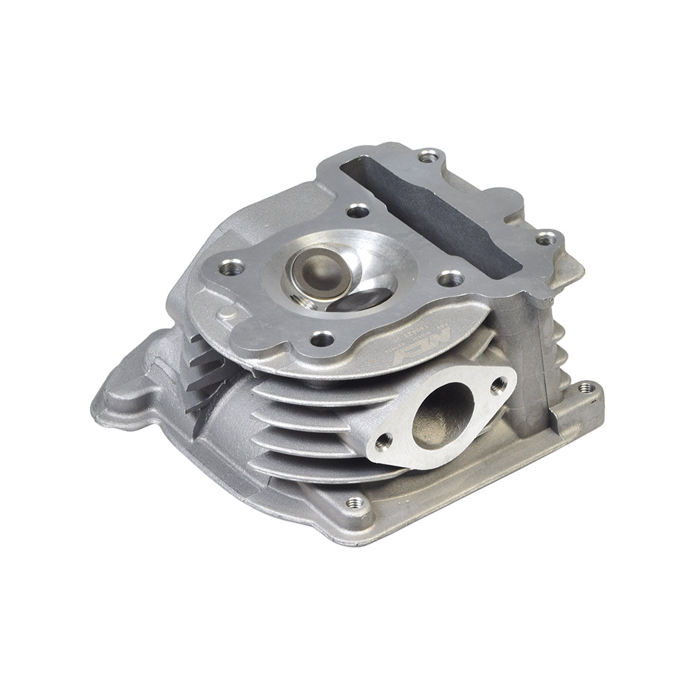 81cc High Performance 50 mm Cylinder Head for GY6 139QMB Scooter Engines, featuring a silver metal finish with a central hole, designed for use with NCY 81cc cylinder kits.