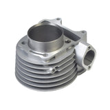 150cc Cylinder Kit for GY6 Scooter & Go-Kart Engines, showcasing a close-up of the silver metal cylinder with a hole. Includes cylinder, piston, rings, and gaskets for high-performance installation.