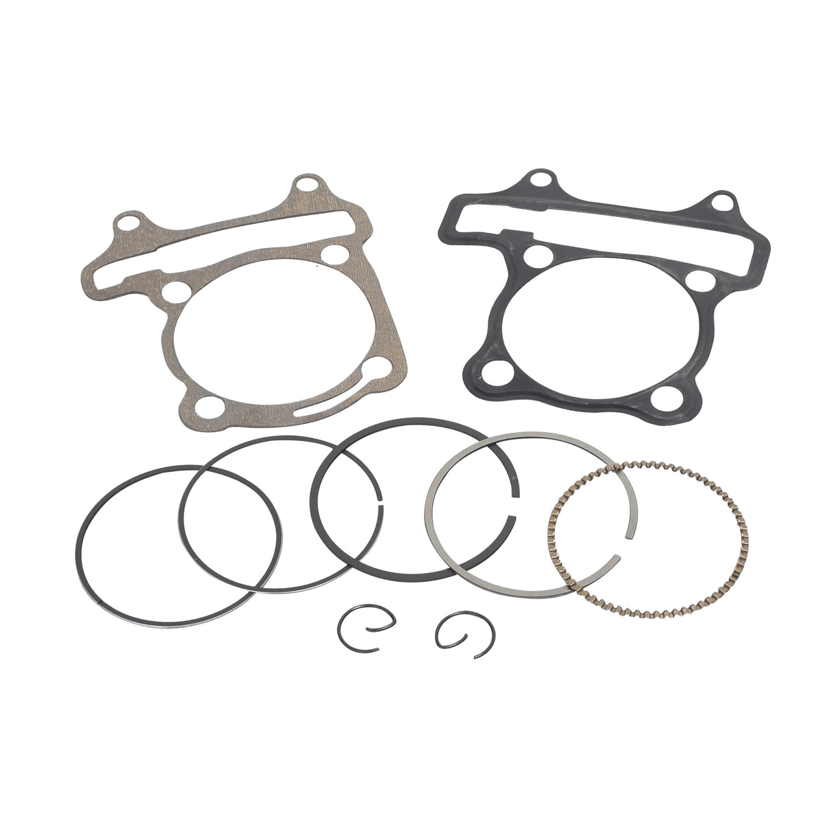 172cc Big Bore Kit for 150cc GY6 Scooter Engines, featuring a collection of metal gaskets, piston, and cylinder components. Ideal for boosting low-end acceleration and top speed.