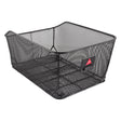 Market-Style Rear Basket for Bicycles (Axiom), a durable black wire mesh basket with a red triangle on top, designed for rear rack mounting. Features an open top and cut-away section for seat clearance.