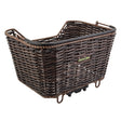 Baskit Willow Rear Wicker Basket for Bicycles (Racktime) shown on a white background, featuring wheels and a rubber-lined carry handle, mimicking genuine woven willow wicker with a pre-mounted Snapit adapter.