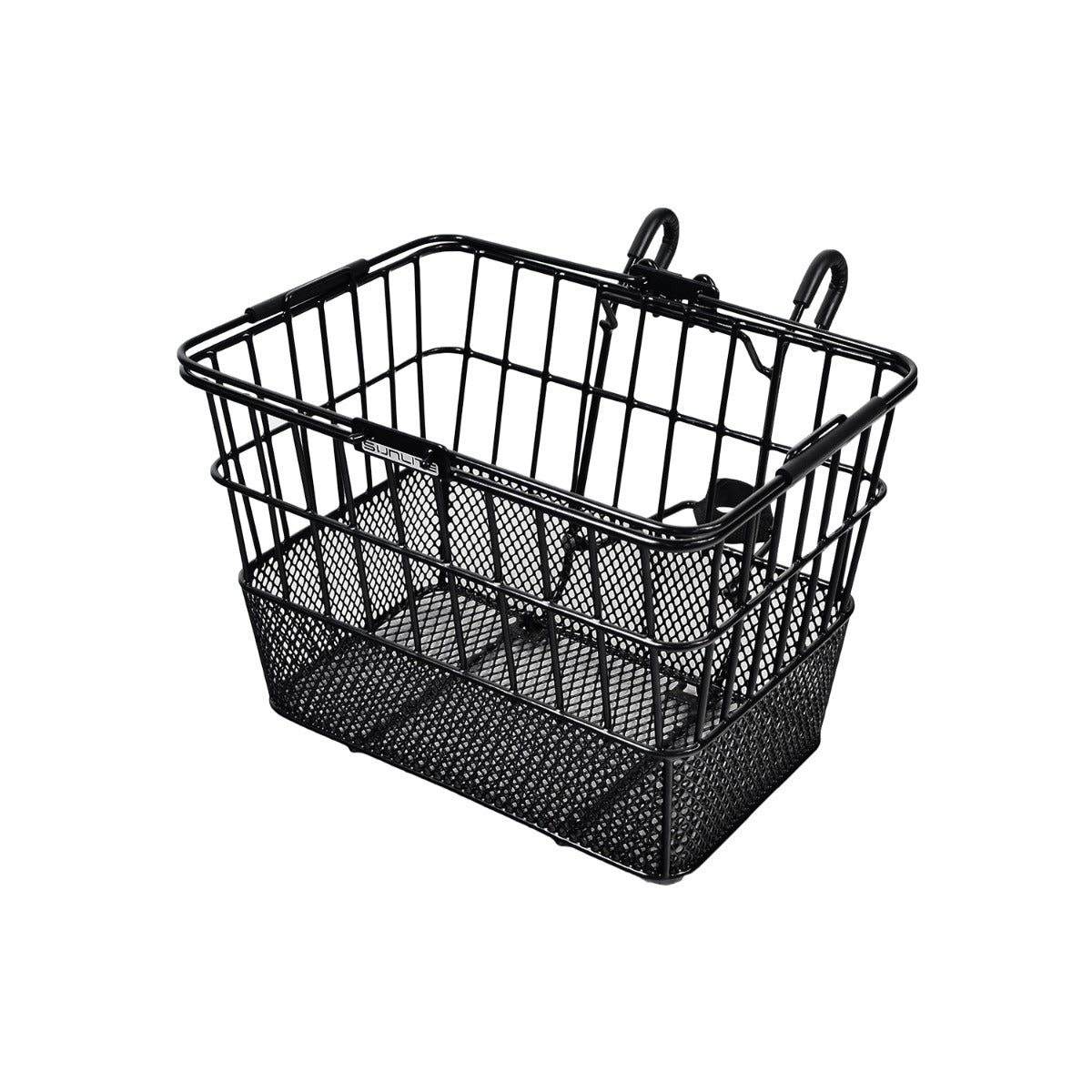 Lift-Off Wire Basket with Mesh Bottom featuring two handles, ideal for bikes and scooters, offers practical storage.