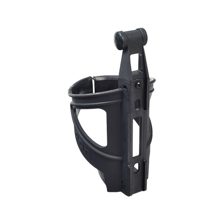 Resin Bottle Gripper from Sunlite Cycling, a durable, black plastic holder, securely mounts on a bike frame for carrying bottles.