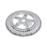 40x52 Teeth Double Chain Sprocket, a silver circular gear with a star-shaped center, ideal for bikes and scooters, featured in a close-up view showcasing its intricate metal design.