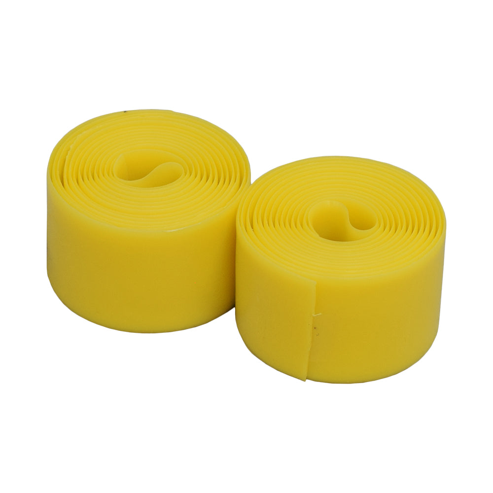 Flat Guard Yellow Tire Liner Rim Tape for 20 x 1-7/8 - 2-1/2: Two rolls of yellow tire liner tape, coiled and ready for installation, designed to protect bike inner tubes from punctures.