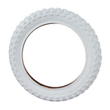 14x2.125 White MX3 Bicycle Tire by Sunlite, featuring a clean, circular design with a central hole, ideal for replacing old bike tires.