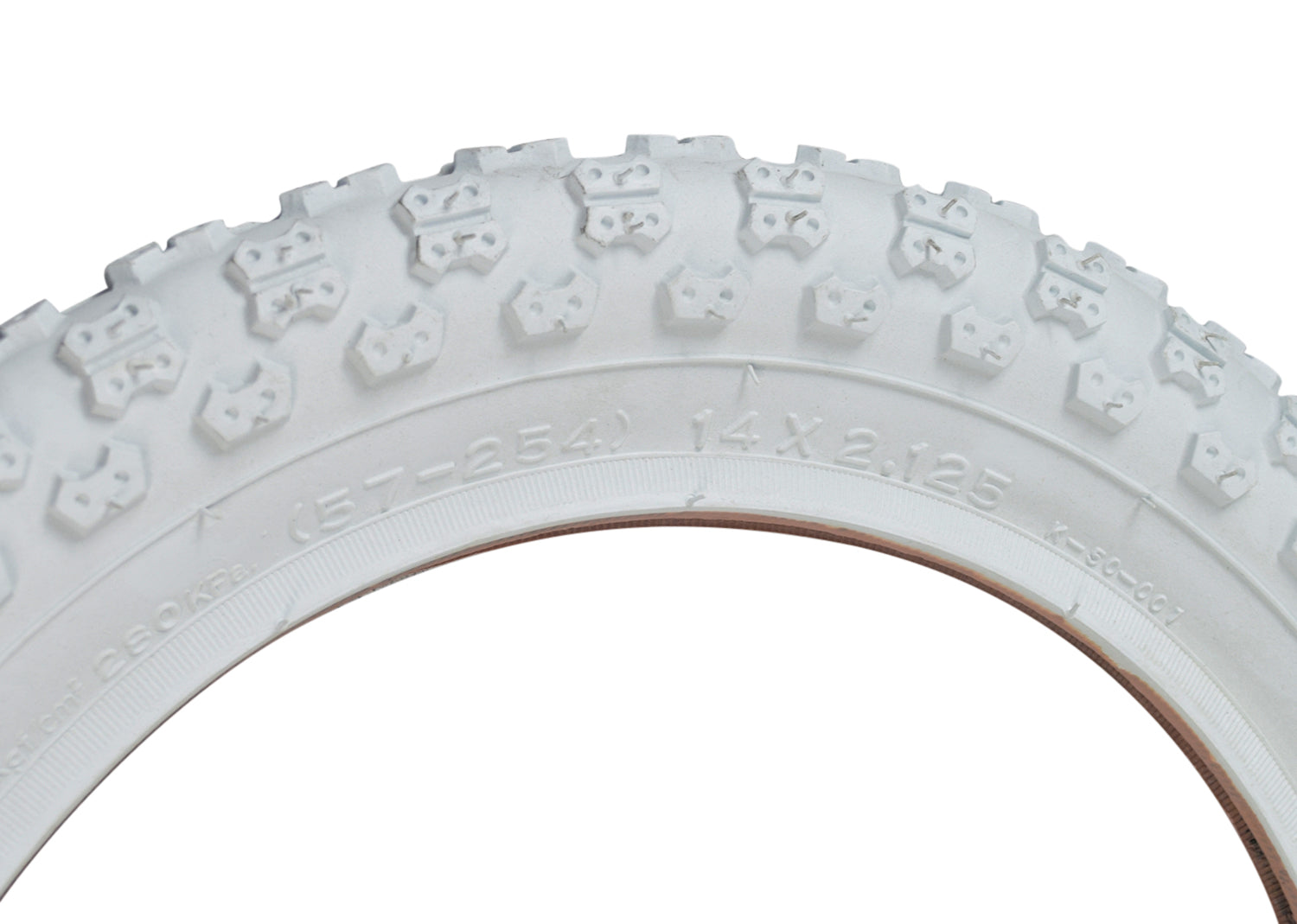 14x2.125 White MX3 Bicycle Tire featuring a white rim and tread, perfect for bike replacements.