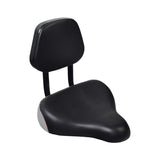 Backrest Saddle Seat for Bikes & Scooters featuring a black seat with an integrated adjustable backrest and metal handles, designed for added comfort and compatibility with standard 7/8 seat posts.