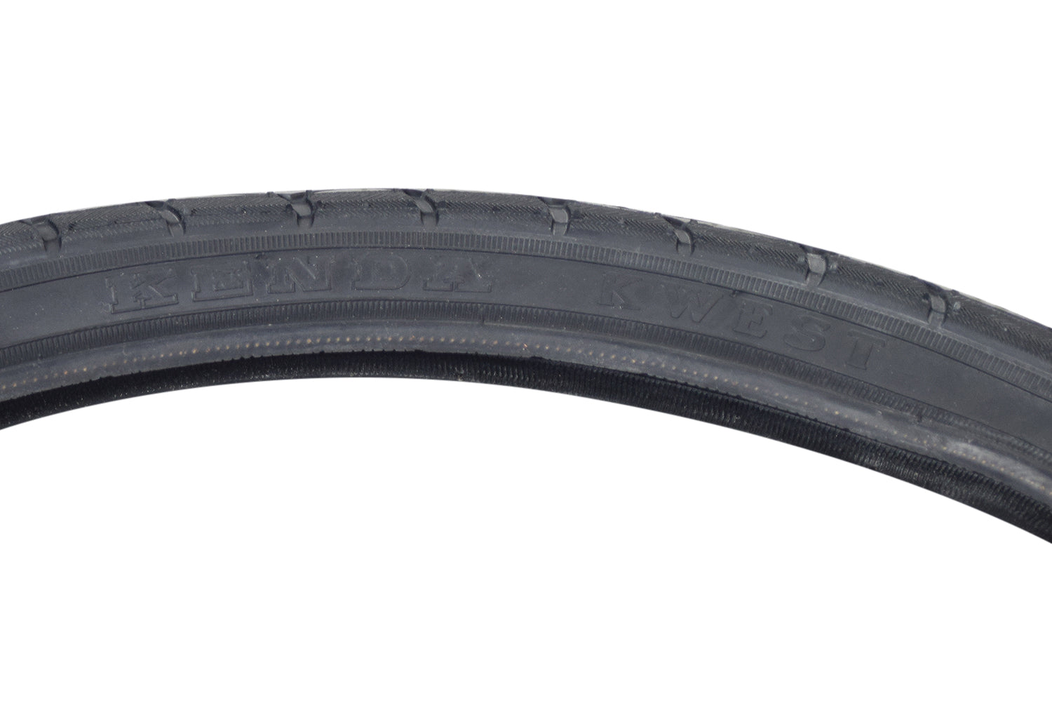 20x1.5 Black Kwest Bicycle Tire with K193 Tread, showing a detailed close-up of the tire's textured tread pattern designed for hybrid or touring bike rides.