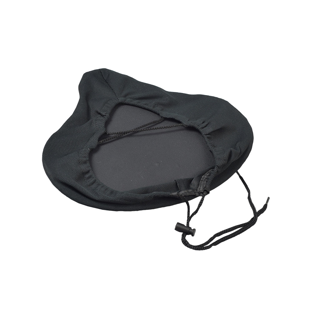 Gel Seat Cover for Sport Cruiser XL Style Seats (Cloud-9) featuring a black design with a securing string, ideal for enhancing comfort on bikes and scooters.