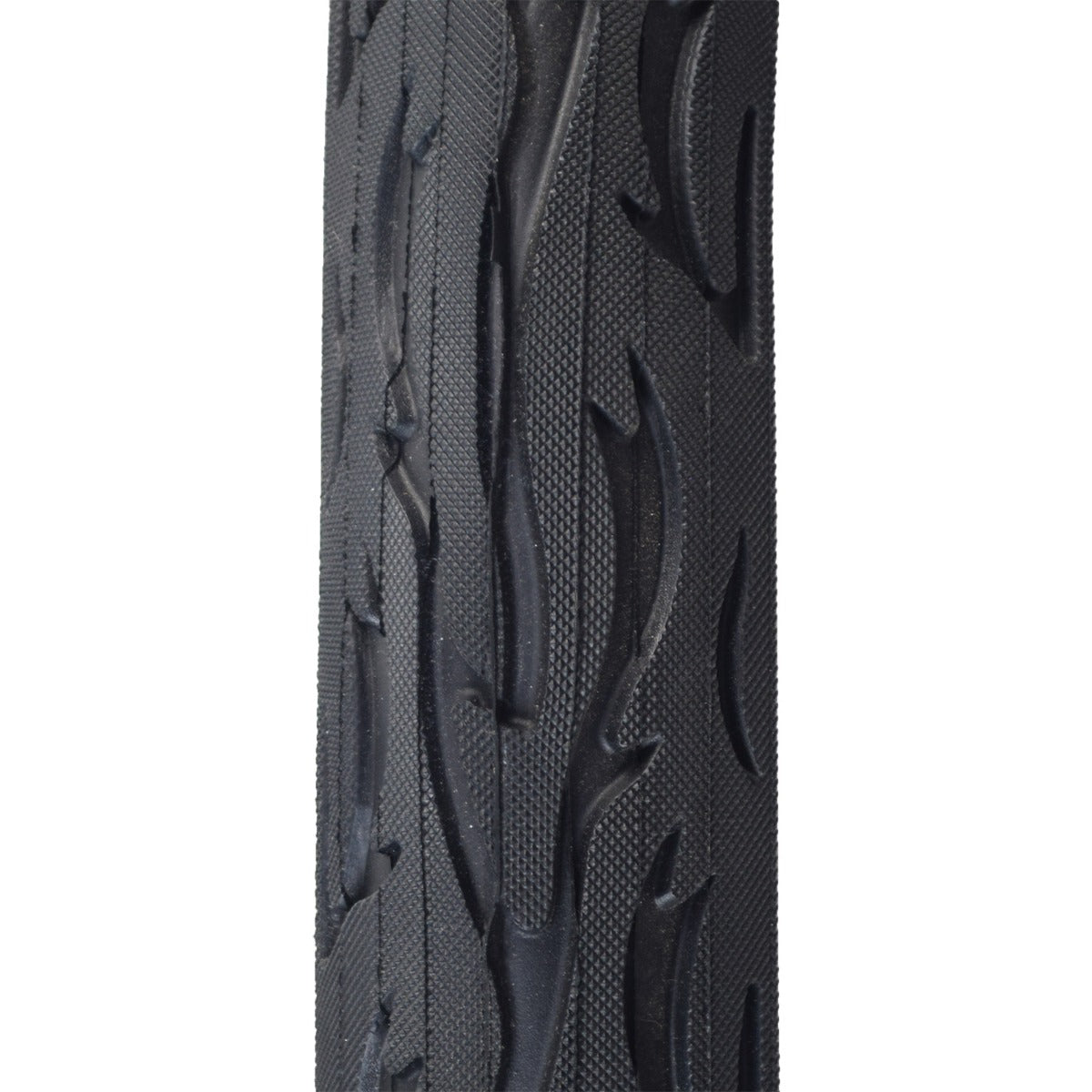 Close-up of the 24x3 Black Cruiser Flame Bicycle Tire with K1008A Tread, showcasing its beveled diamond-shaped pattern for enhanced traction.