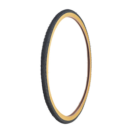 26x1-1/2 Black/Gum Street Bicycle Tire by Sunlite featuring a black tread with a tan rim, perfect for street use.