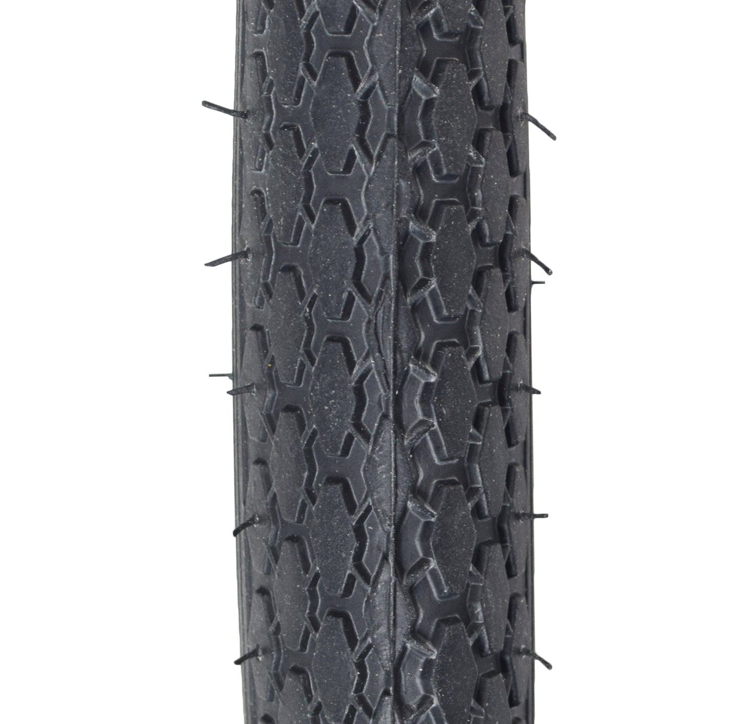 Close-up of a 26x1-3/4 Black Street S7 Bicycle Tire from Sunlite, highlighting the detailed tread pattern and robust synthetic rubber construction, ideal for bike replacements.