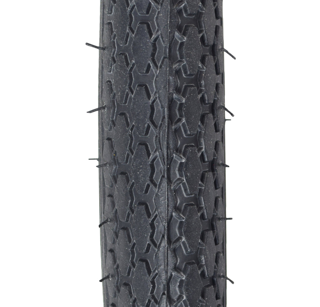 Close-up of a 26x1-3/4 Black Street S7 Bicycle Tire from Sunlite, highlighting the detailed tread pattern and robust synthetic rubber construction, ideal for bike replacements.