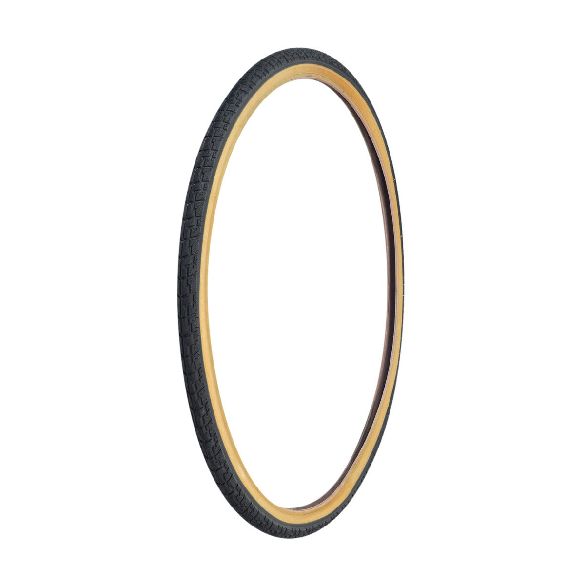 26x1-3/8 Black/Gum Hybrid Nimbus Bicycle Tire from Sunlite, featuring a black tread with tan sidewalls, shown on a white background. Ideal replacement for 26x1-3/8 bike tires.