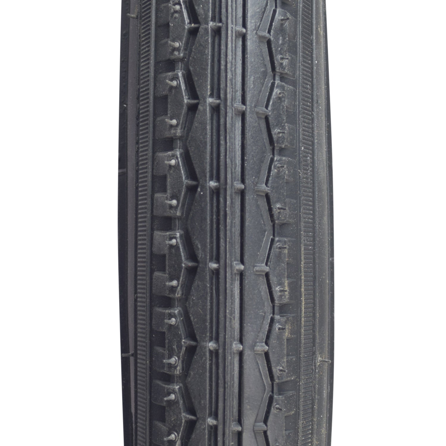 Close-up of the 26x1.75 Black Street K123 Bicycle Tire by Sunlite, showcasing detailed tread patterns and durable rubber material. Ideal for bike rim replacements, enhancing ride quality and performance.