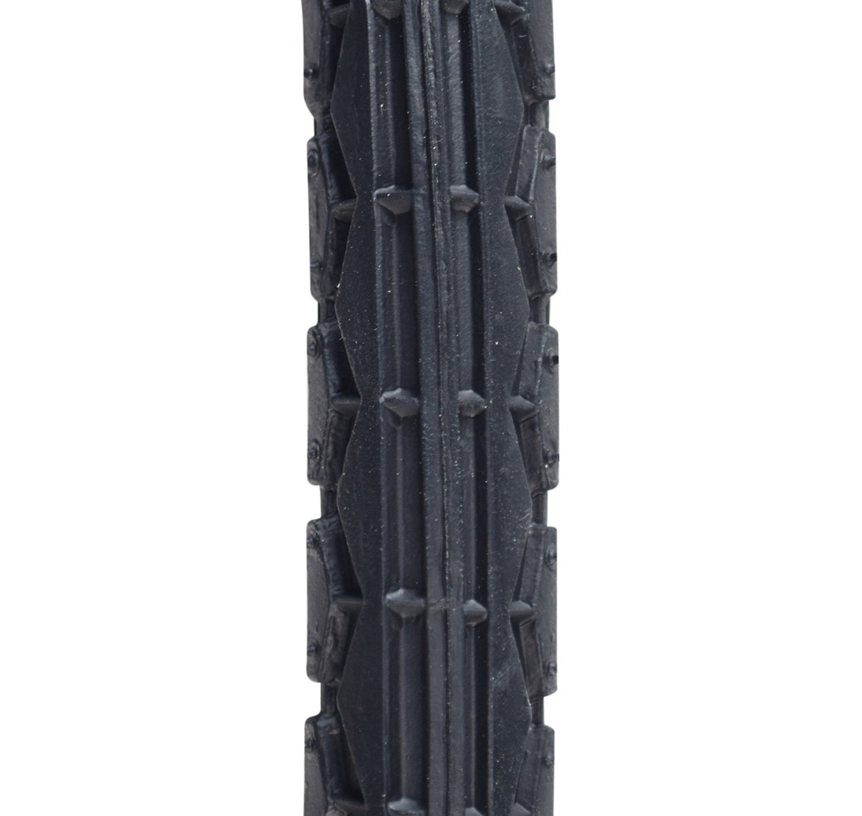 26x1.75 White Wall Street Tire with K123 Tread, a close-up of a black tire featuring shallow grooves, ideal for urban and recreational biking.