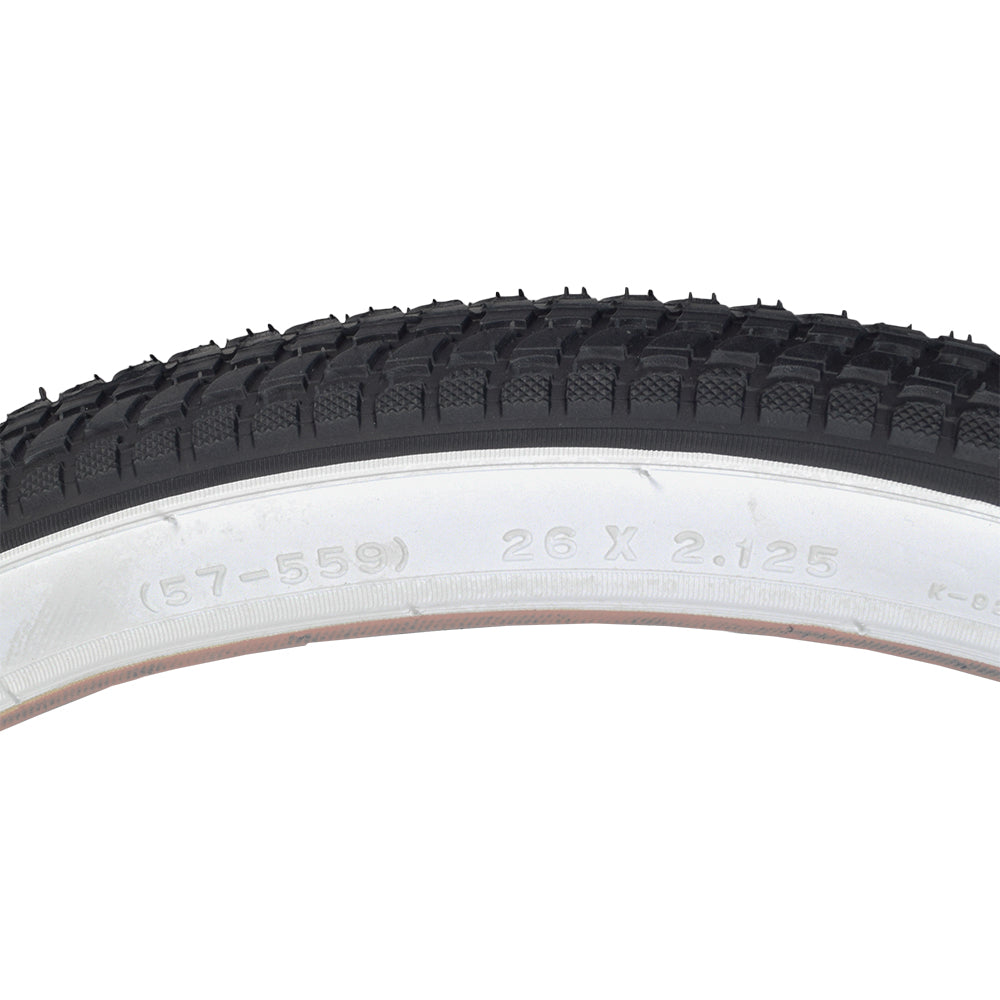 26x2.125 Cruiser 927 Bicycle Tire; a close-up showing detailed tread pattern, ideal for replacing old bike tires.