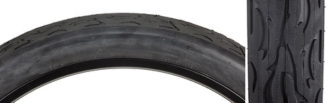 26x3 Black Cruiser Flame Bicycle Tire featuring a robust black tread, designed for cruiser bikes. Ideal for replacing old bike tires, ensuring durability and enhanced performance on various terrains.