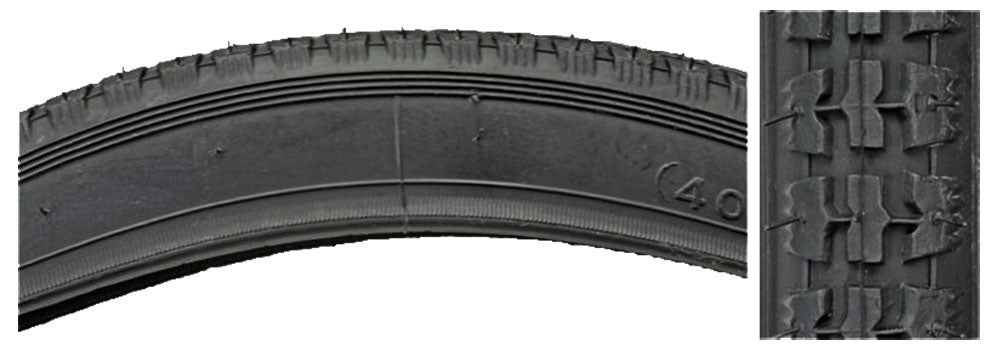 28x1-1/2 Black Street Bicycle Tire with detailed tread pattern, ideal for replacing old bike tires. Popular and reliable, perfect for street cycling, and fits common rim sizes.