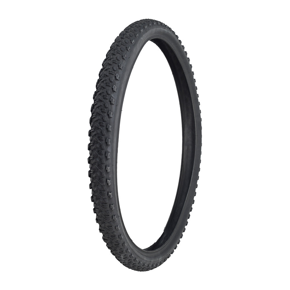 Close-up of the 29x2.25 Black Crusader CST1435 Bicycle Tire, showcasing its detailed treads, designed for enhanced traction and durability.