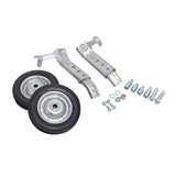 Close-up of Heavy Duty Adjustable Training Wheels for 20 to 26 Bicycle Wheels, showcasing metal parts, screws, and nuts. The accessory is suitable for various types of bikes and scooters.