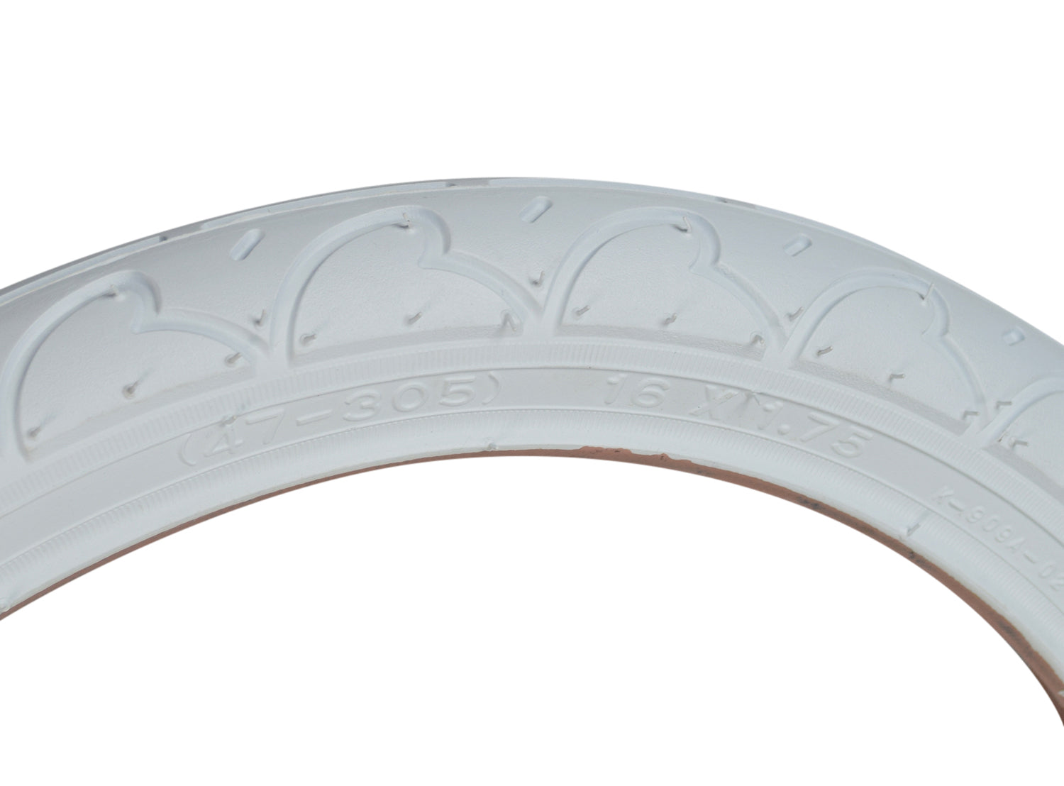 16x1.75 White Freestyle PC Bicycle Tire featuring heart and number designs, perfect for replacing old bike tires.