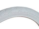 16x1.75 White Freestyle PC Bicycle Tire featuring heart and number designs, perfect for replacing old bike tires.