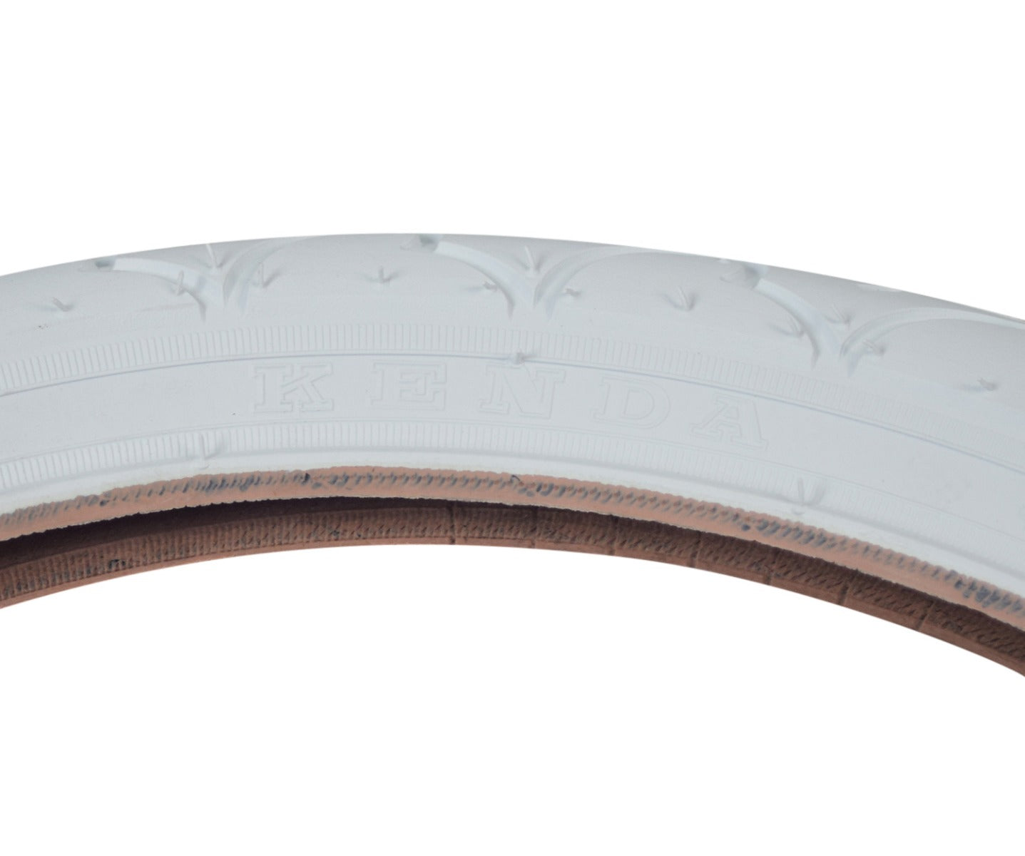 16x1.75 White Freestyle PC Bicycle Tire from Sunlite, featuring a sleek design ideal for bike replacements, shown in a close-up view highlighting the tire's texture and structure.