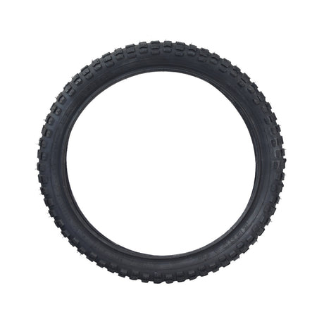 Close-up of a 16x1.75 Black MX Bicycle Tire by Sunlite, showcasing its small tread pattern, ideal as a replacement tire for bikes.