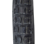 Close-up view of the 16x1.75 Black MX Bicycle Tire, showcasing the detailed tread pattern and robust build. Ideal for replacing old bike tires with Sunlite's popular and reliable model.