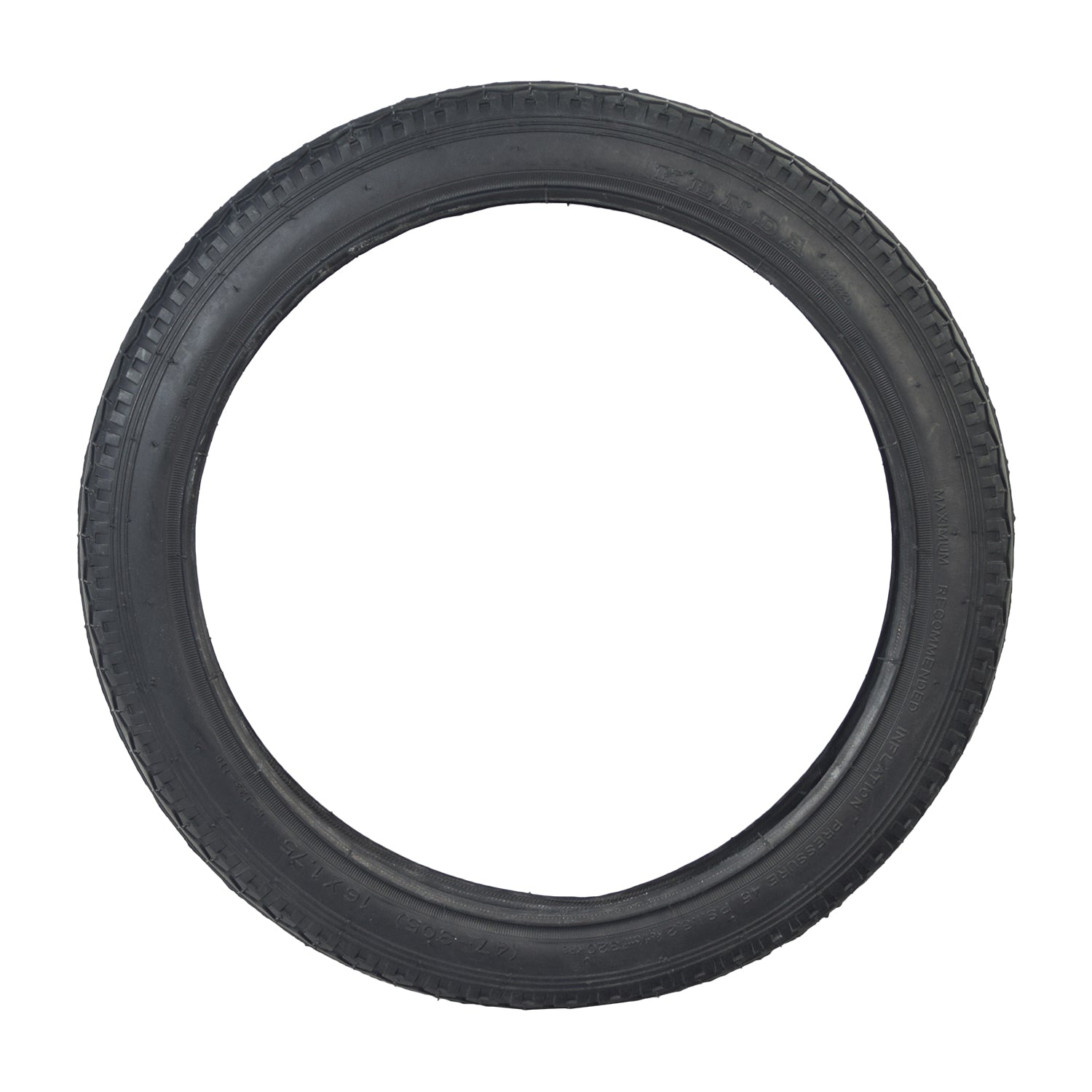 16x1.75 Black Street Bicycle Tire by Sunlite, shown in a circular shape. Ideal for replacing old bike tires, it can be purchased with or without a matching inner tube.