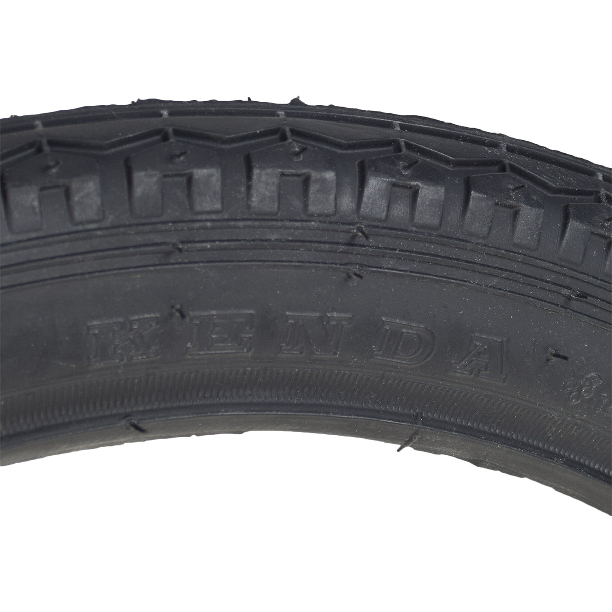 16x1.75 Black Street Bicycle Tire, close-up view showing detailed tread pattern and rubber texture, ideal for replacing old bike tires. Available with or without matching inner tubes.