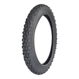 16x2.125 Bicycle Tire with C93 Knobby Tread, featuring small, pronounced tread patterns ideal for rugged terrain. The tire is shown close-up, highlighting its durable synthetic rubber construction and detailed tread design.