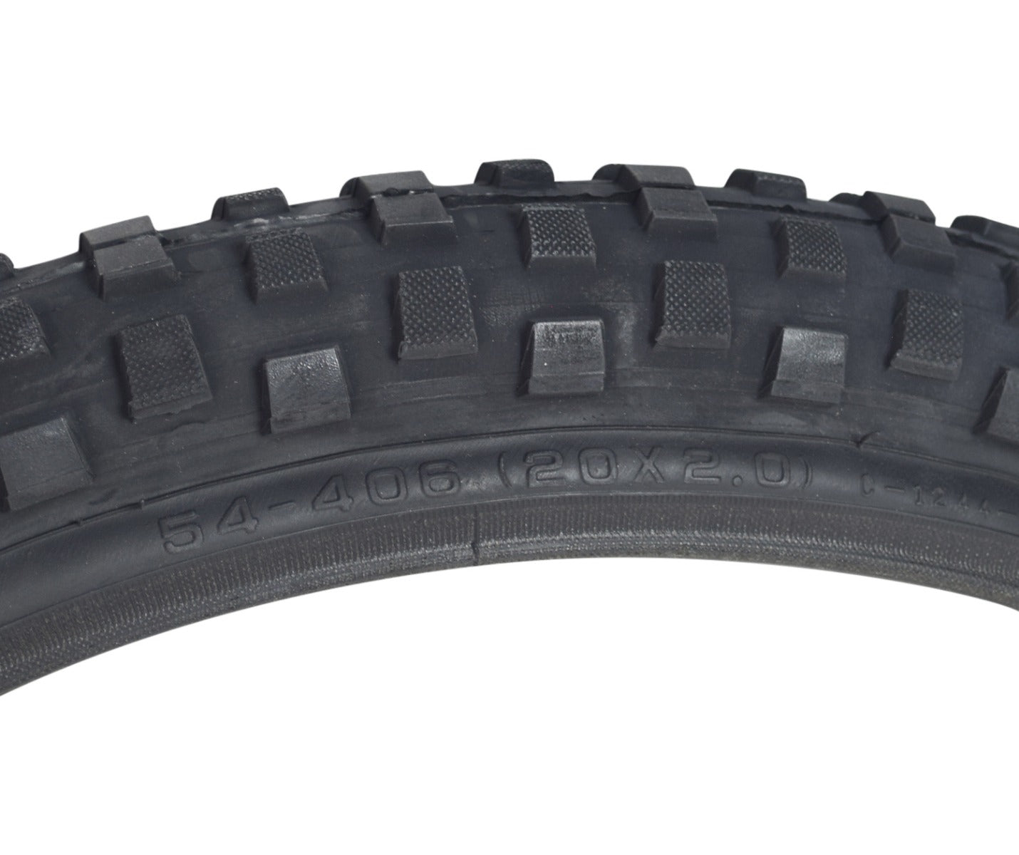 20x2.0 Black Caesar CST1244 Bicycle Tire by Sunlite, showcasing a close-up of the black tire with a distinctive square tread pattern. Ideal for bike tire replacement.