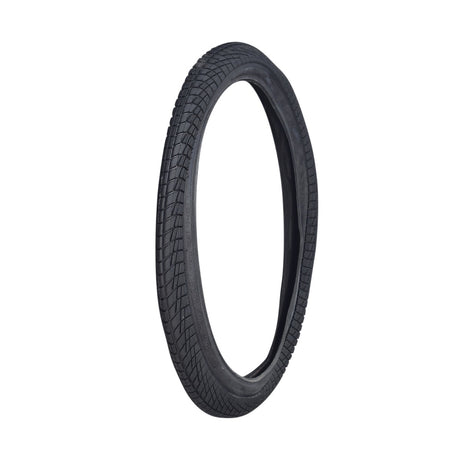 20x2.25 Black Freestyle Kontact Bicycle Tire with K841 Tread, showing a close-up of the detailed black tread pattern, perfect for replacing worn-out bike tires.