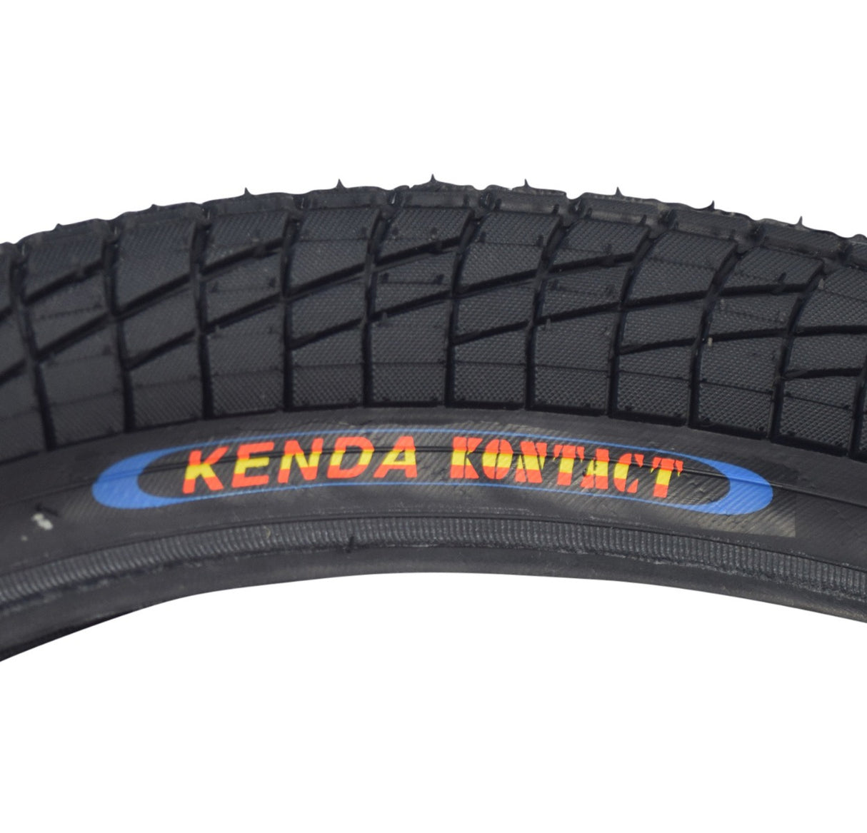 20x2.25 Black Freestyle Kontact Bicycle Tire with K841 Tread, close-up view showing detailed treads and rubber texture, ideal for replacing old bike tires.