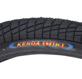 20x2.25 Black Freestyle Kontact Bicycle Tire with K841 Tread, close-up view showing detailed treads and rubber texture, ideal for replacing old bike tires.