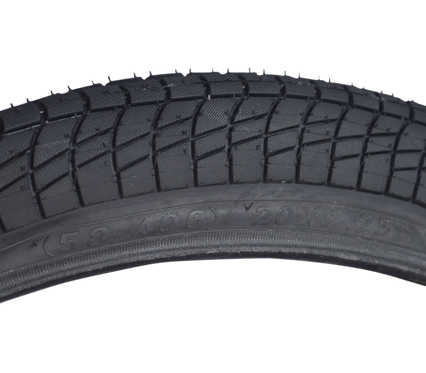 20x2.25 Black Freestyle Kontact Kick Scooter Tire with K841 Tread, showcasing close-up details of the wrap-around tread pattern and knurled surface for enhanced traction and control.