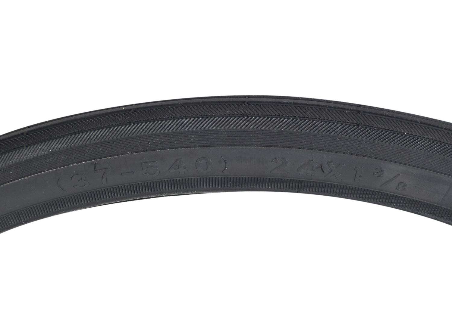 24x1-3/8 Black Road Bicycle Tire from Sunlite, featuring detailed tread pattern and sidewall markings, ideal for replacing old bike tires.