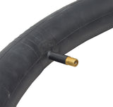 20x2.00-2.25 Bicycle Inner Tube with Straight Valve, showing a close-up of a black rubber tube with a gold metal connector, ideal for BMX and all-terrain scooters.