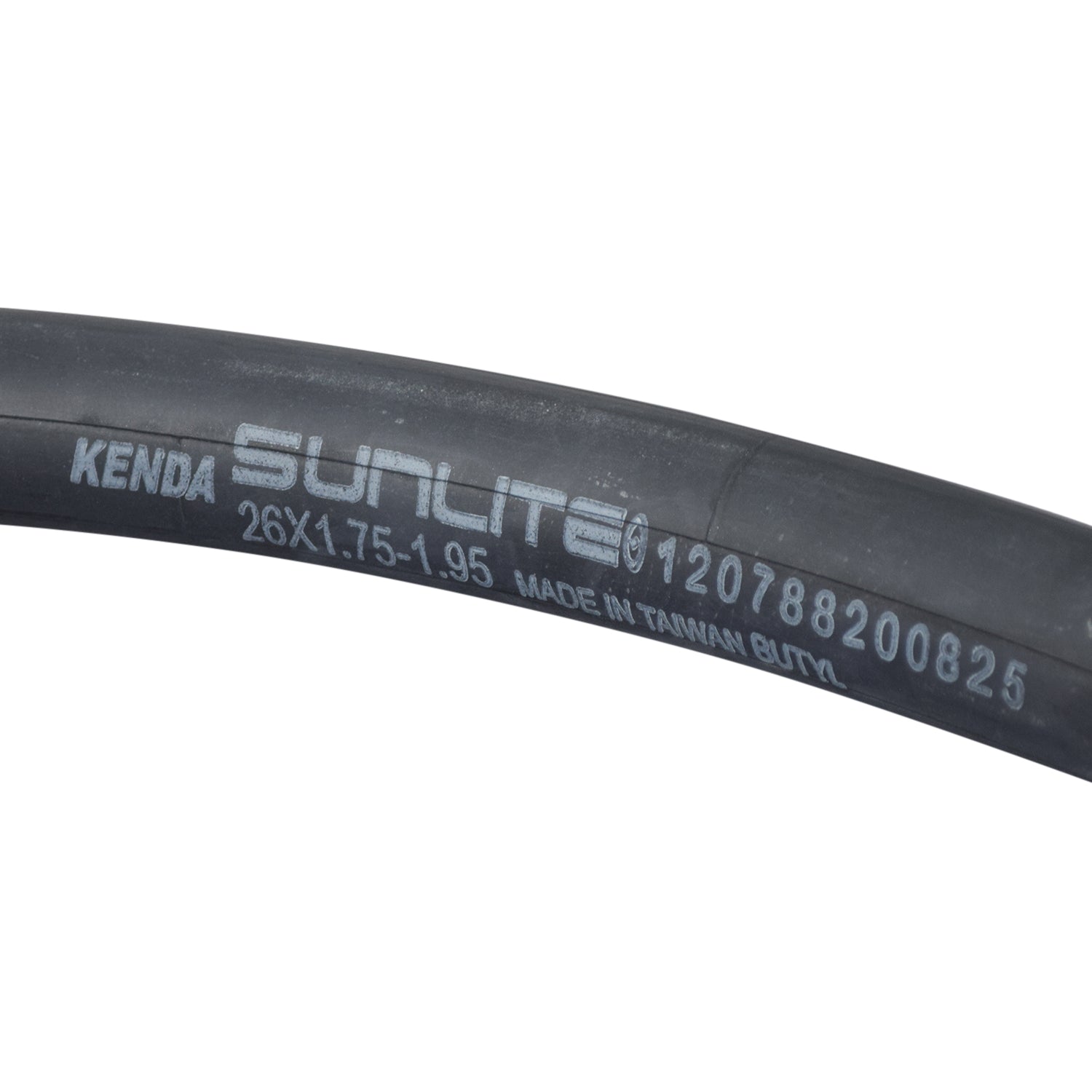 26x1.75-1.95 Bicycle Inner Tube with 32mm Straight Valve from Sunlite, a black tube with white text, ideal for replacing old inner tubes on your bike.