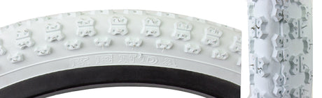 Close-up of a 12-1/2x2-1/4 MX3 Bicycle Tire from Sunlite, showcasing the tire's tread pattern and sidewall texture, ideal for replacing old bike tires.