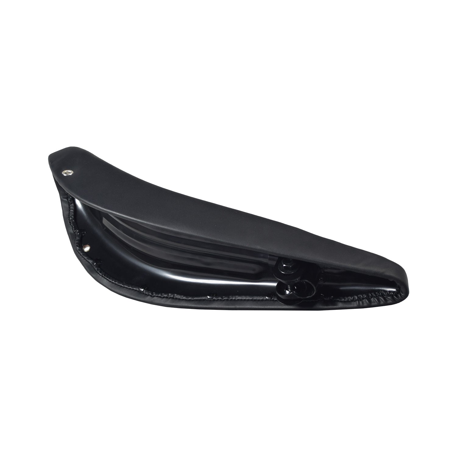 Retro Banana Polo Saddle Seat for Bikes & Scooters, featuring a sleek design with a black cover and visible bolt and nut components, perfect for vintage or custom bike restoration.