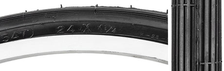 24x1-1/4 Street S-6 Bicycle Tire close-up, showcasing the detailed tread pattern and durable black rubber material designed for optimal performance on street surfaces.