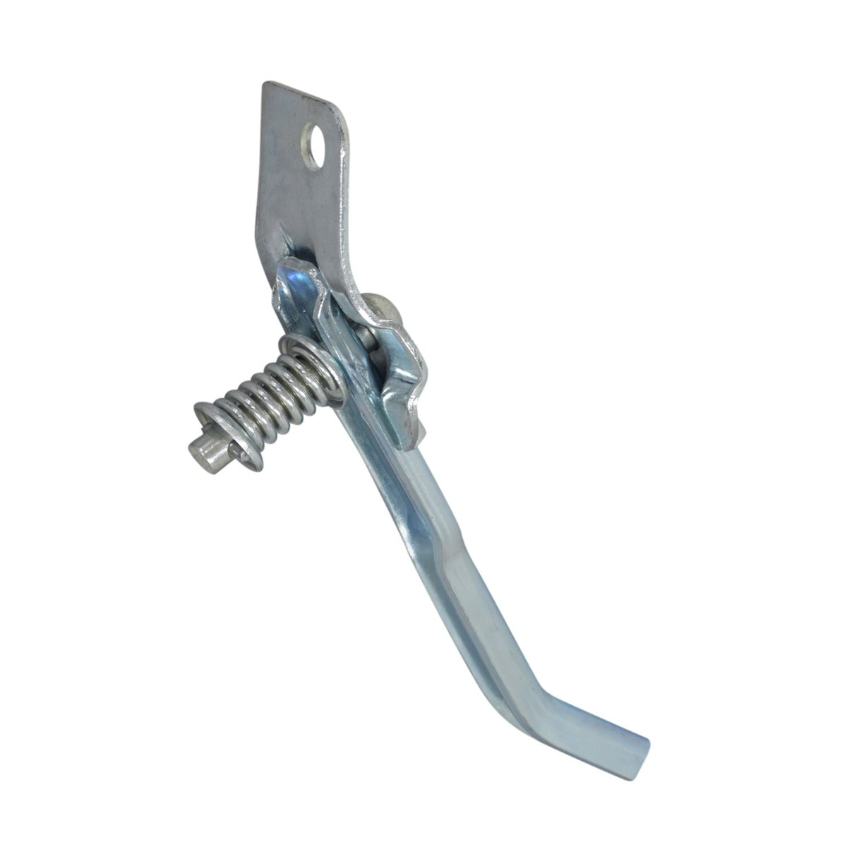 Rear Mount Kickstand for 3/8 Axle Mounts: Close-up of a metal bike kickstand featuring a spring mechanism and screw, designed for bikes without an integral kickstand plate.