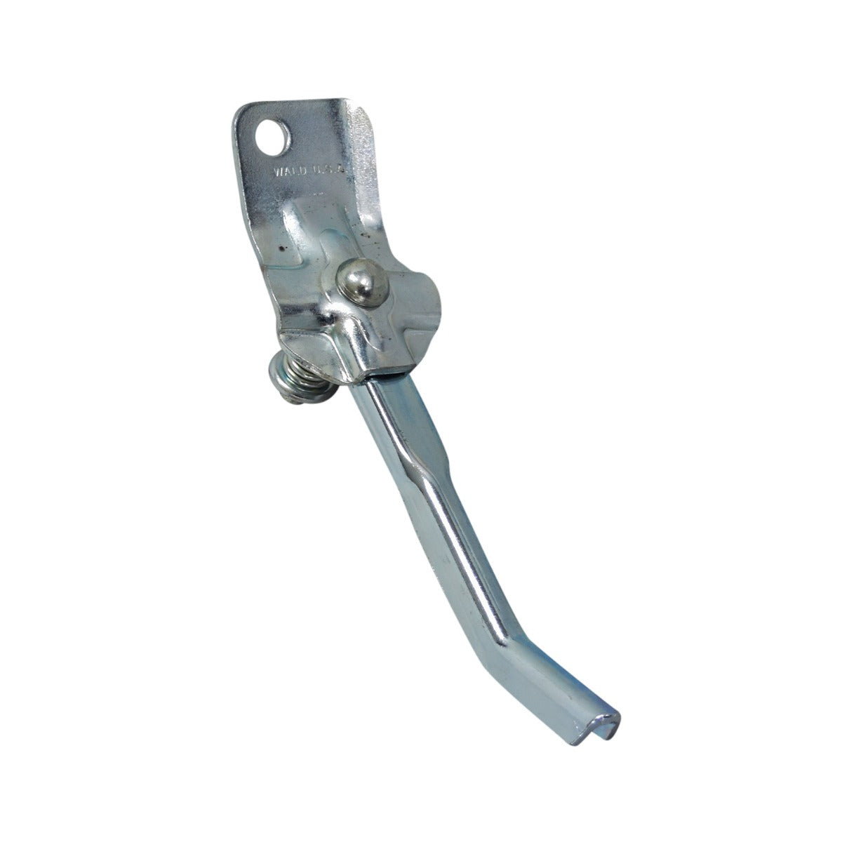 Rear Mount Kickstand for 3/8 Axle Mounts, close-up of a metal bike accessory with a screw, designed for rear mounting without a frame plate, suitable for various wheel sizes.