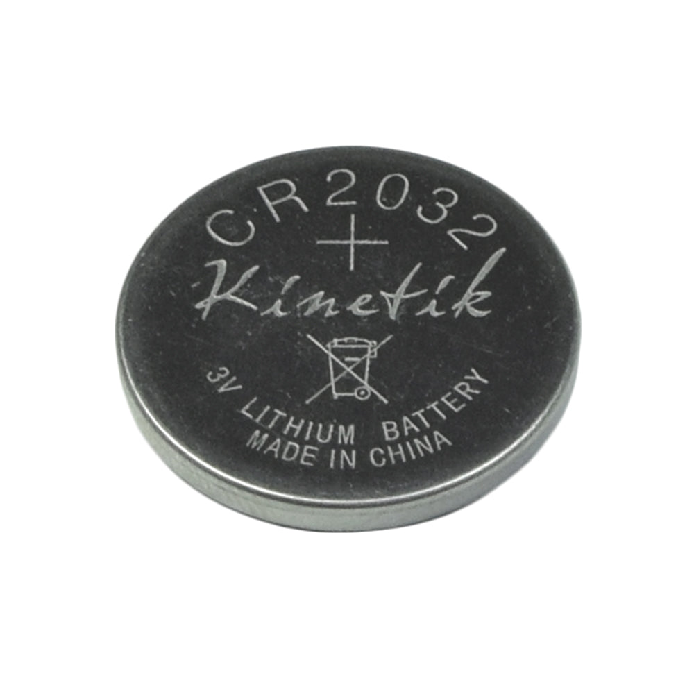 CR2032 Coin Cell Lithium Battery close-up, showcasing its round, compact design, commonly used in watches, calculators, heart rate monitors, exercise equipment, bike computers, and various small electronic devices.