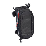 Weatherproof Top Tube Mount Smartphone Bag for Bikes with a transparent PVC window, double zipper closure, reflective strips, and ample storage space for essentials like wallet and keys.