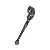 Black Alloy Adjustable Kickstand for 16, 20, & 24 Bikes, featuring a sturdy black metal tube with a spring mechanism, a ball at the base for stability, and an easy-to-mount design.